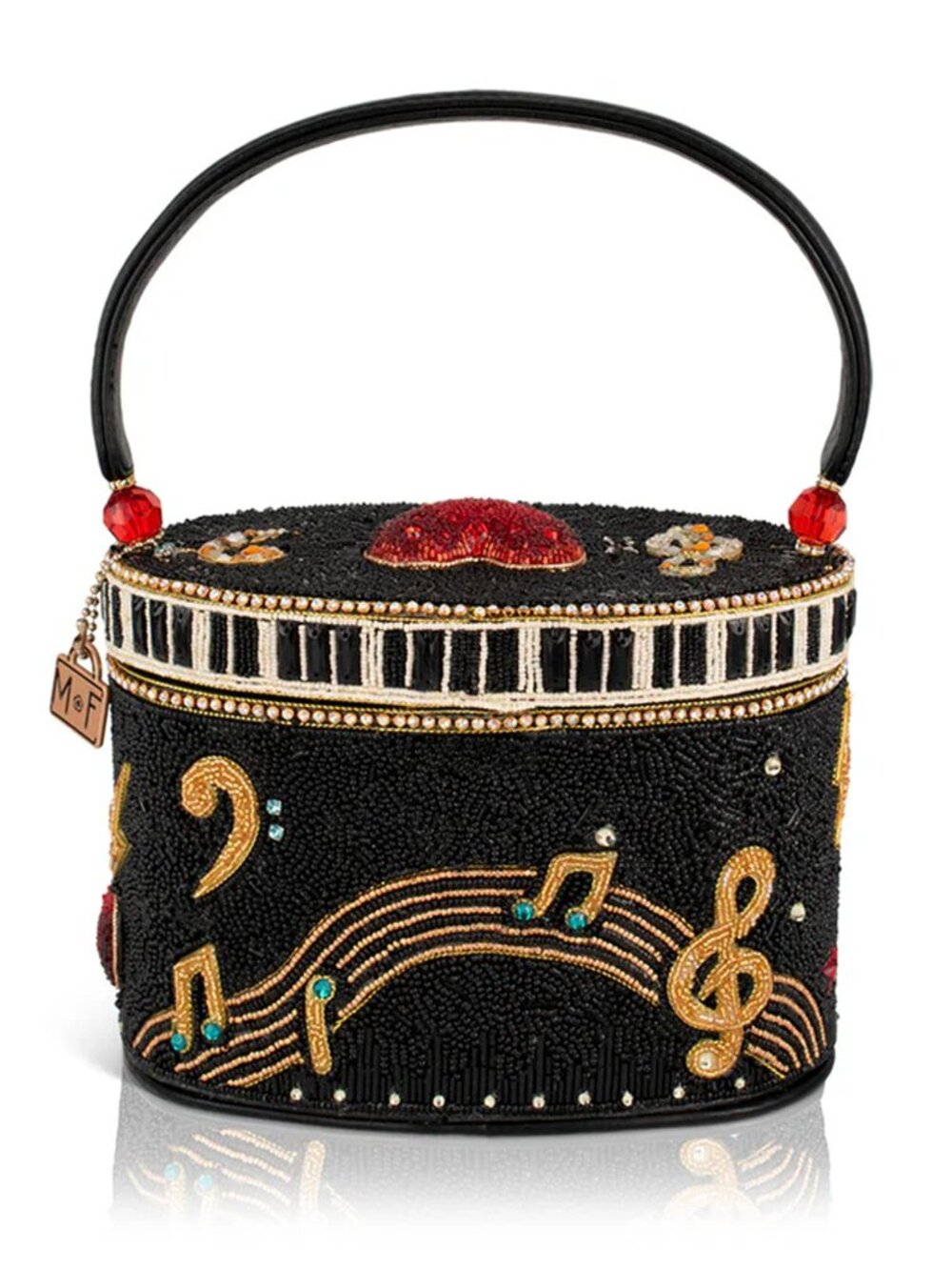 Mary Frances Jam Session Bead Handbag Music Heart Top Handle Bag Black Purse NEW - Picture 2 of 6
